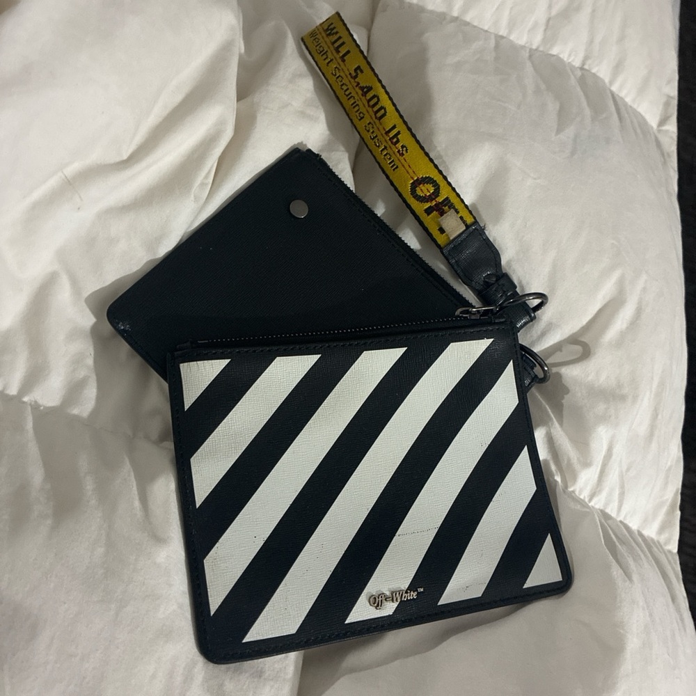Off-White Diagonal Stripe Pouch With Yellow Strap - image 3